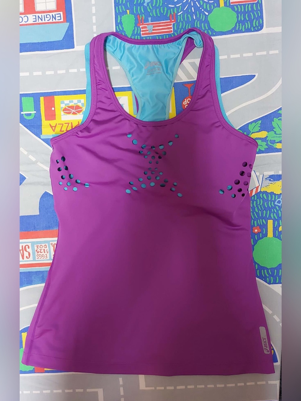 Asics purple tank top with blue built in sports bra